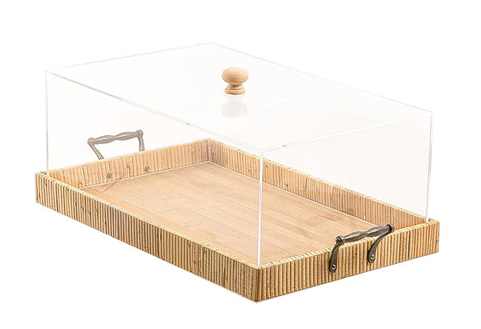 Rattan tray with Acrylic cover small - ينية روطان بغطاء أكريليك صغير