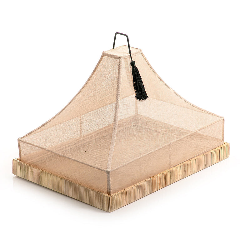 Rattan Rectangular tray with linen cover - صينية مستطيلة من الروطان بغطاء كتان