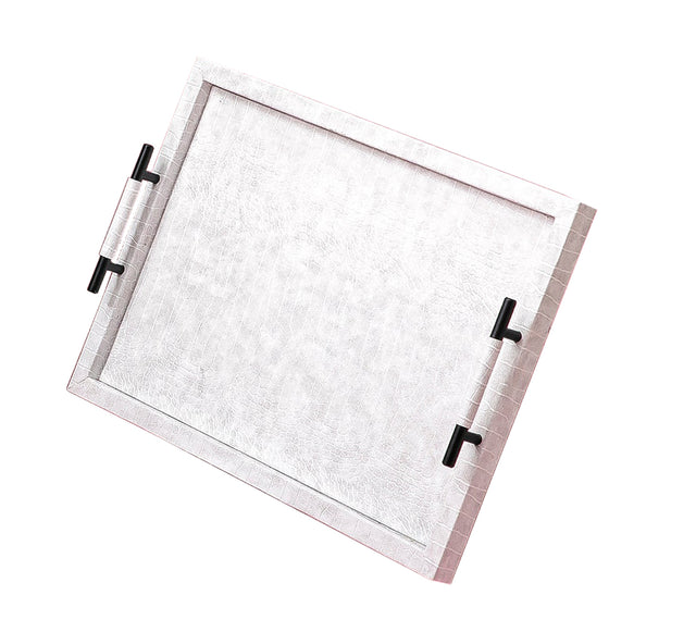 Leather Trays With Metal Handle ( large ) كبير صواني جلدية بمقبض معدني