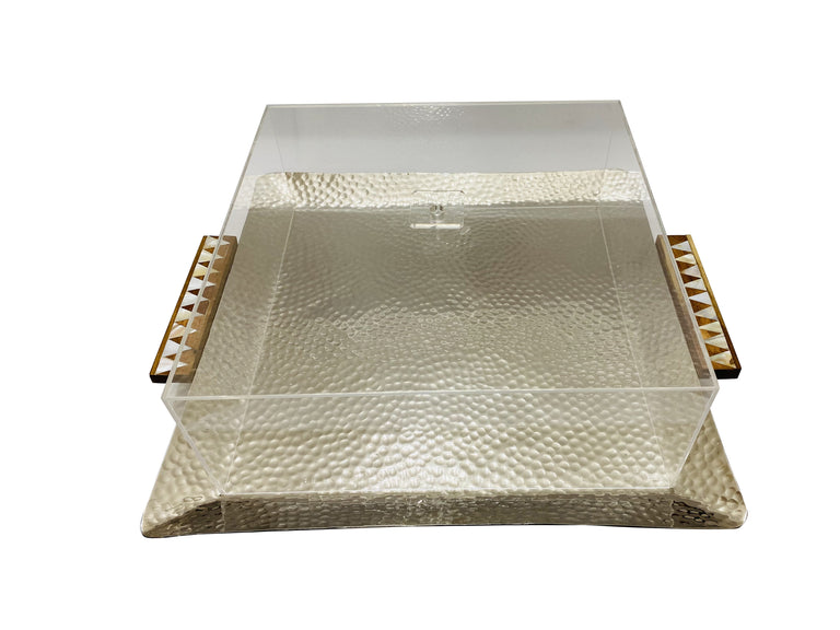 Metal Tray With Mother of pearl Handle صينية معدنية بمقبض من عرق اللؤلؤ